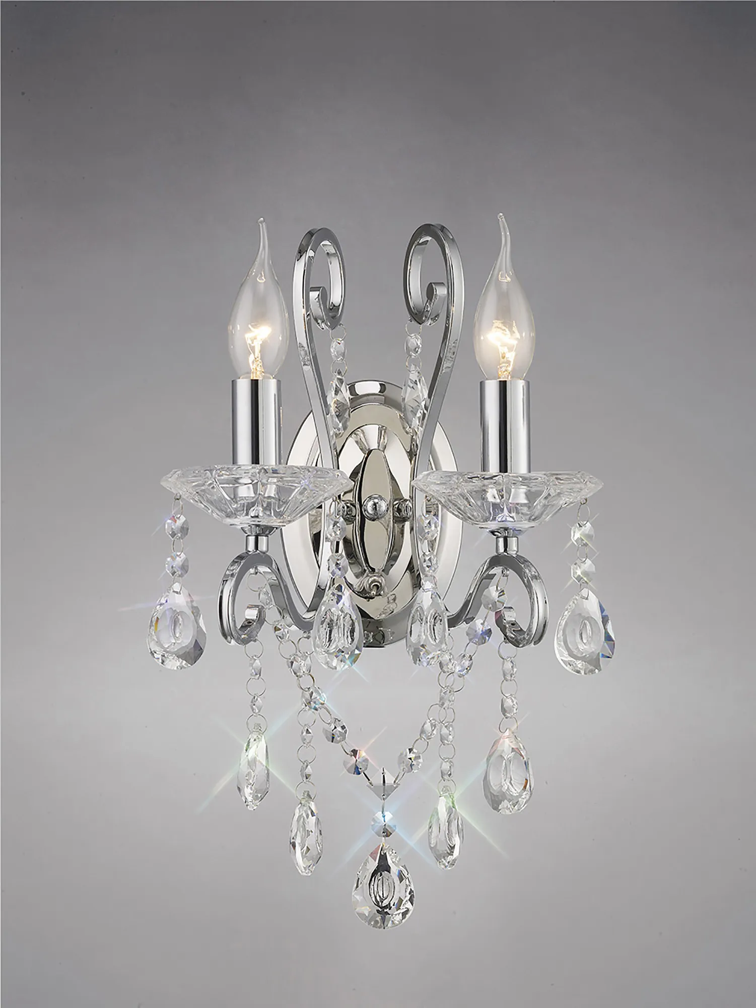 Vela Polished Chrome Crystal Wall Lights Diyas Armed Wall Lights